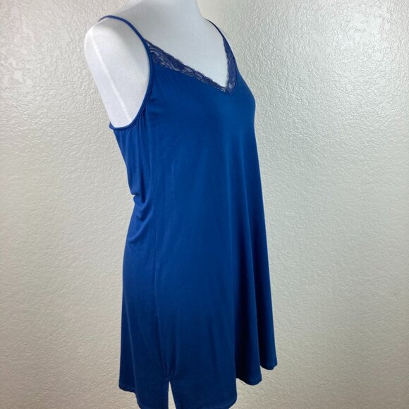 FacePlant Dreams Blue Bamboo Lace Chemise Nightie Spaghetti Straps Size M - Picture 4 of 11